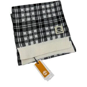 Timberland Plaid Knit Scarf Black & White OS Soft New with Tag Classic Warm Cozy